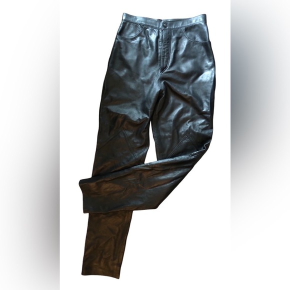 VTG Le Cuir Niko Leather Butter Soft High Waisted Trouser Pant Sz. 14 Black - Picture 1 of 10